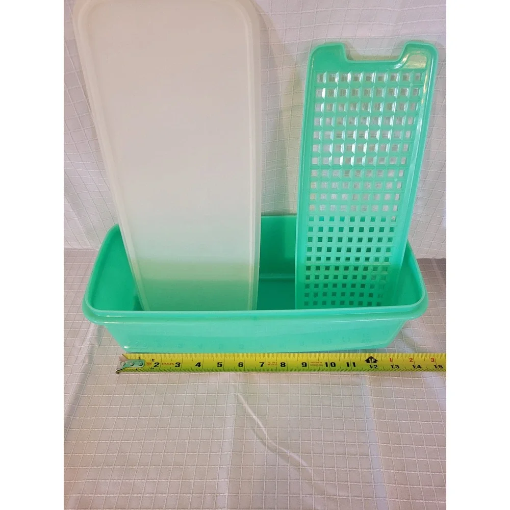 Vintage Tupperware FridgeSmart Green Rectangular Container with Lid and Tray